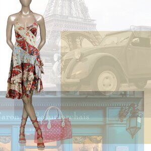 SUN DRESS Patchwork Floral Natural Fabric